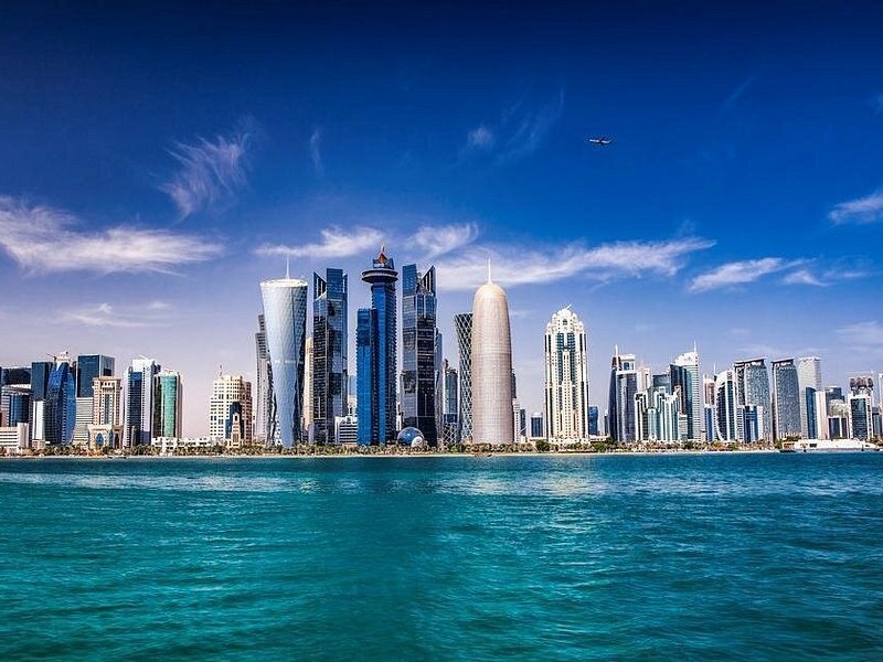 The West Bay skyline in Doha seen across the water from the Corniche